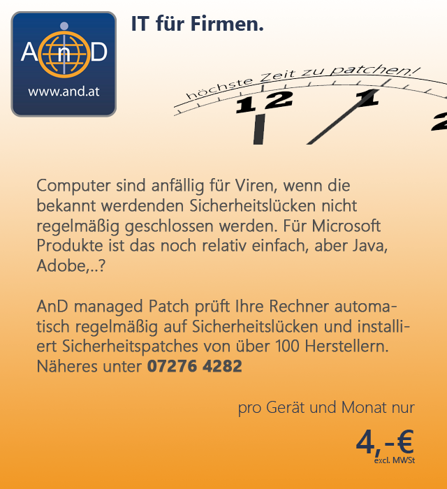 Schnelles einspielen von Sicherheitsupdates wird immer wichtiger. Patchmanagement von AnD - automatisch sicher, immer aktuell.